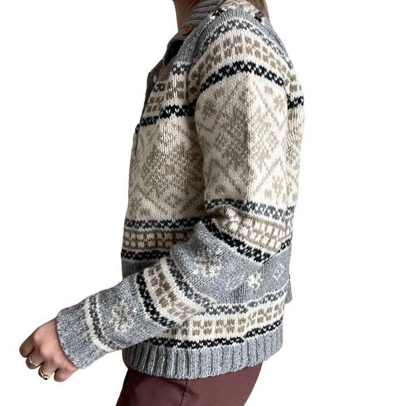 Vintage 90s Womens Eddie Bauer Fair Isle Nordic Lambswool Hippy Cardigan Sz M - Picture 4 of 8